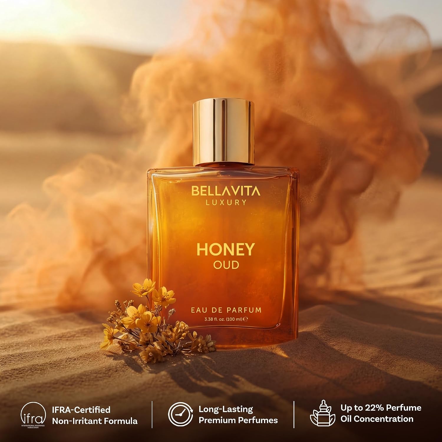 Bellavita Luxury Honey Oud Eau De Parfum (100 Ml) | Patschuli, Vanille, Bergamotte, Blumig & Würzig | Langanhaltender Unisex-Duft Für Damen Und Herren | Das Perfekte Valentinstagsgeschenk