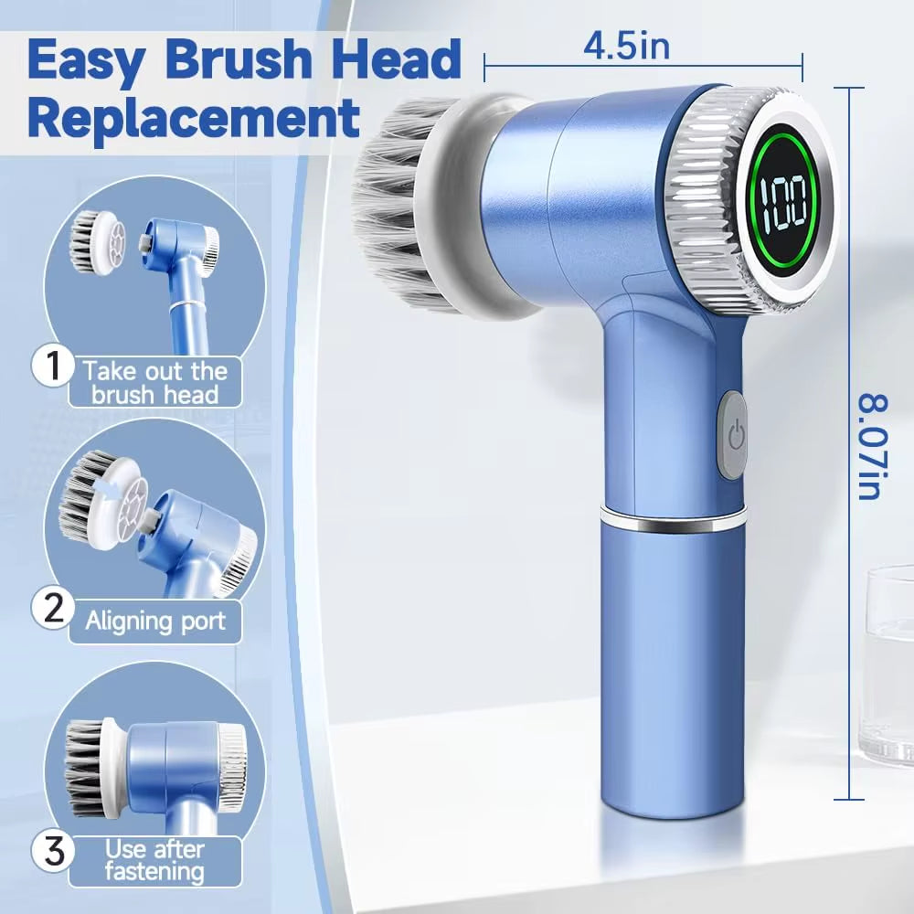 5-In-1 Kitchen Electric Broom Automatic Rotating Power Scrubber with Dust Brush Dish Scrubber Cleaning Spin Scrubber