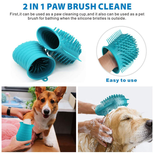 Dog Paw Cleaner Cup with Towel Pet Foot Washer Protable Dog Cleaning Brush for Puppy Cats Massage Grooming Dirty Claws(Blue)