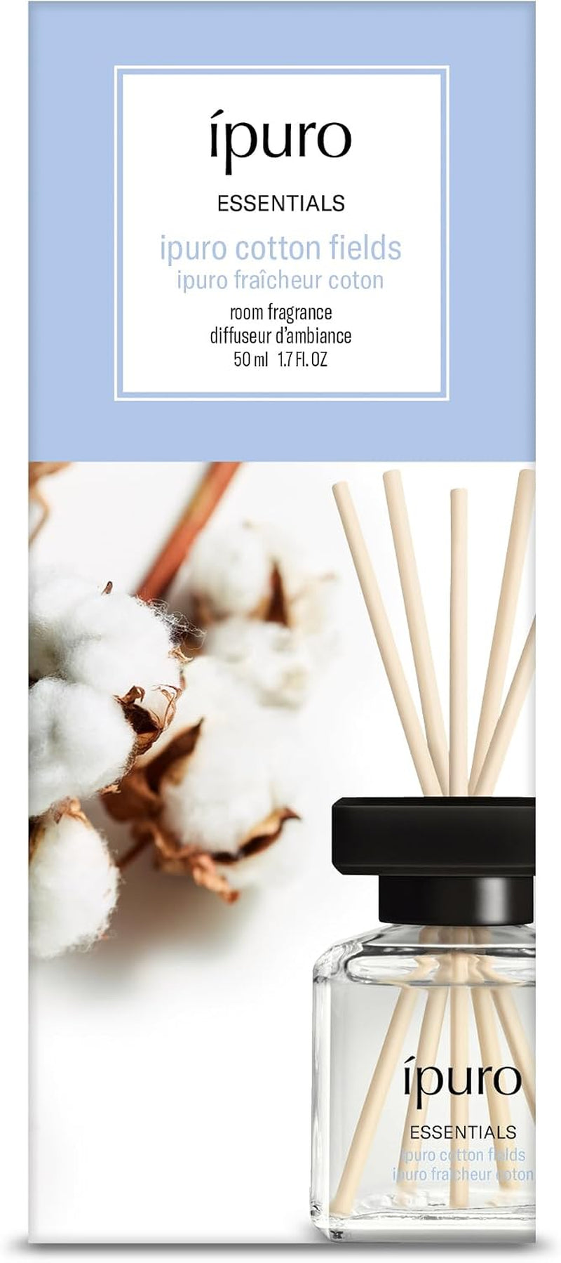 Ipuro Essentials COTTON FIELDS Raumduft Mit Stäbchen 50 Ml - Raumerfrischer Mit Sternanis, Vanilleblume & Geranie, Rose, Veilchen, Zedernholz Duft Aroma - Diffuser Mit Stäbchen - Lufterfrischer