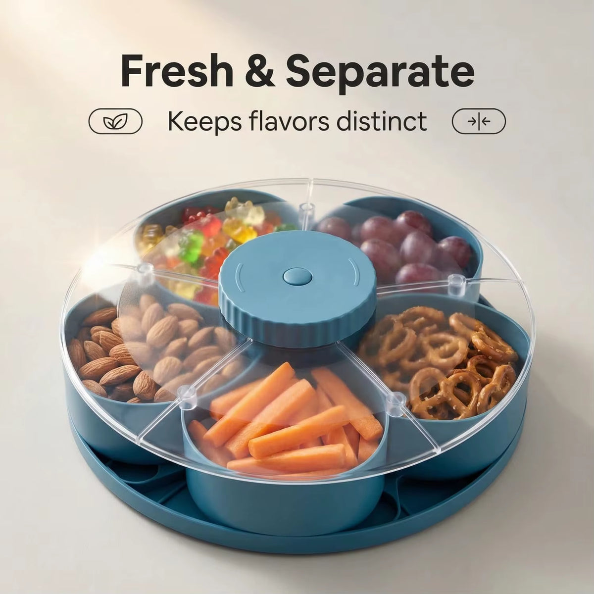 Divided Serving Tray for Snacks Dips Party Appetizers Rotating Snack Box Container with Lid Lazy Susan Organizer Fruit Tray