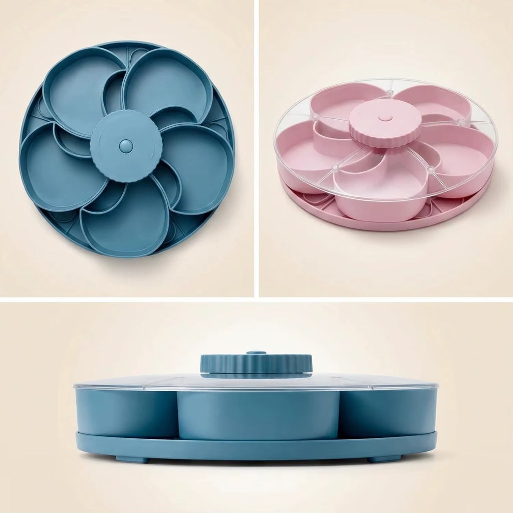 Divided Serving Tray for Snacks Dips Party Appetizers Rotating Snack Box Container with Lid Lazy Susan Organizer Fruit Tray