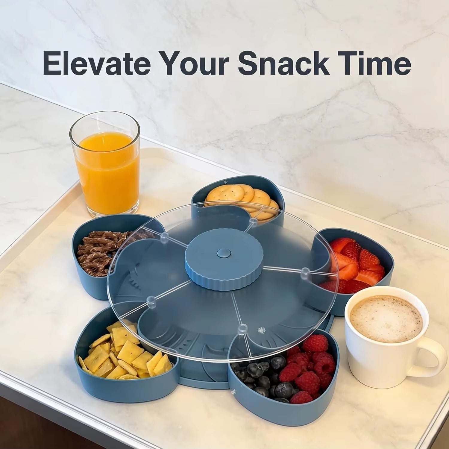 Divided Serving Tray for Snacks Dips Party Appetizers Rotating Snack Box Container with Lid Lazy Susan Organizer Fruit Tray
