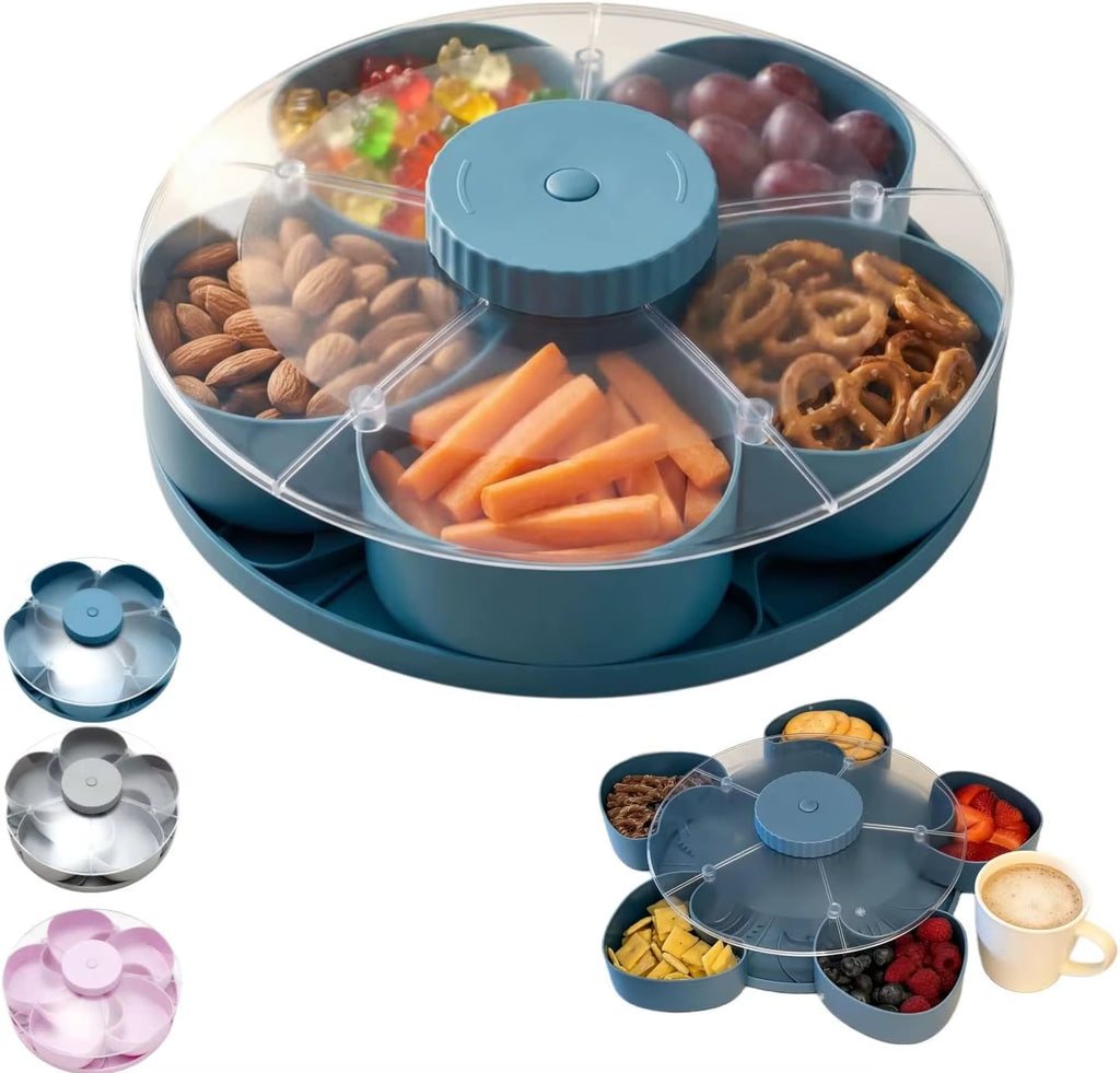Divided Serving Tray for Snacks Dips Party Appetizers Rotating Snack Box Container with Lid Lazy Susan Organizer Fruit Tray
