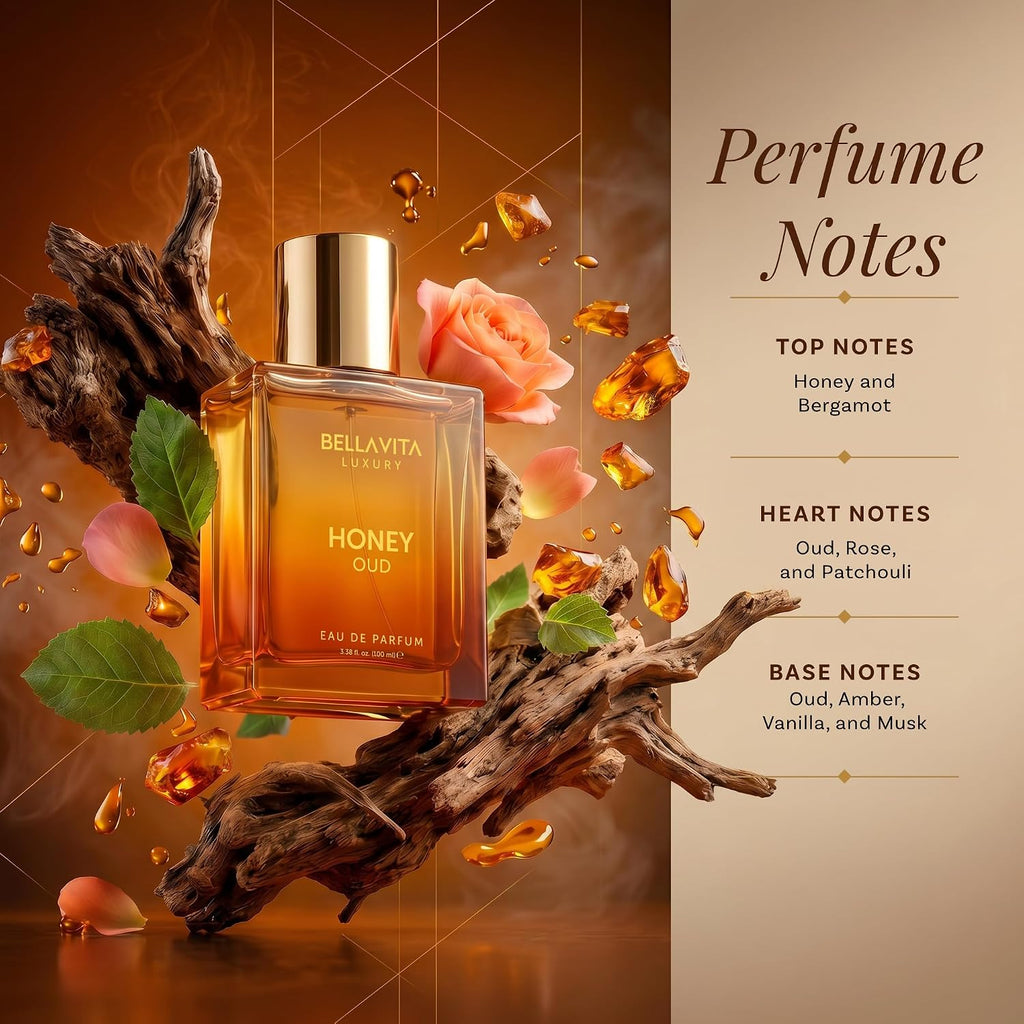 Bellavita Luxury Honey Oud Eau De Parfum (100 Ml) | Patschuli, Vanille, Bergamotte, Blumig & Würzig | Langanhaltender Unisex-Duft Für Damen Und Herren | Das Perfekte Valentinstagsgeschenk