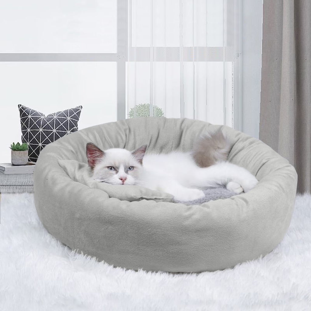 round Donut Cat and Dog Cushion Bed, Pet Bed for Medium or Large Dogs, Soft Durable Fabric Pet Beds, Washable Calming Cat & Dog Bed