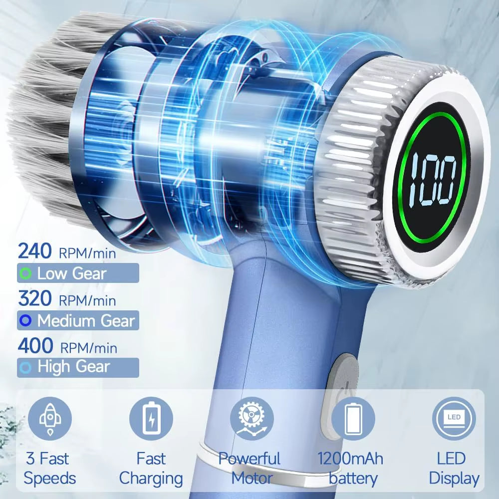 5-In-1 Kitchen Electric Broom Automatic Rotating Power Scrubber with Dust Brush Dish Scrubber Cleaning Spin Scrubber
