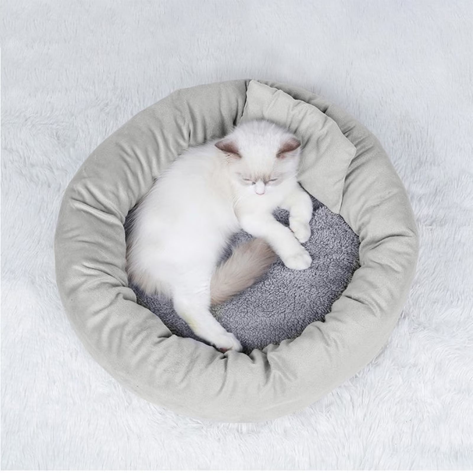 round Donut Cat and Dog Cushion Bed, Pet Bed for Medium or Large Dogs, Soft Durable Fabric Pet Beds, Washable Calming Cat & Dog Bed